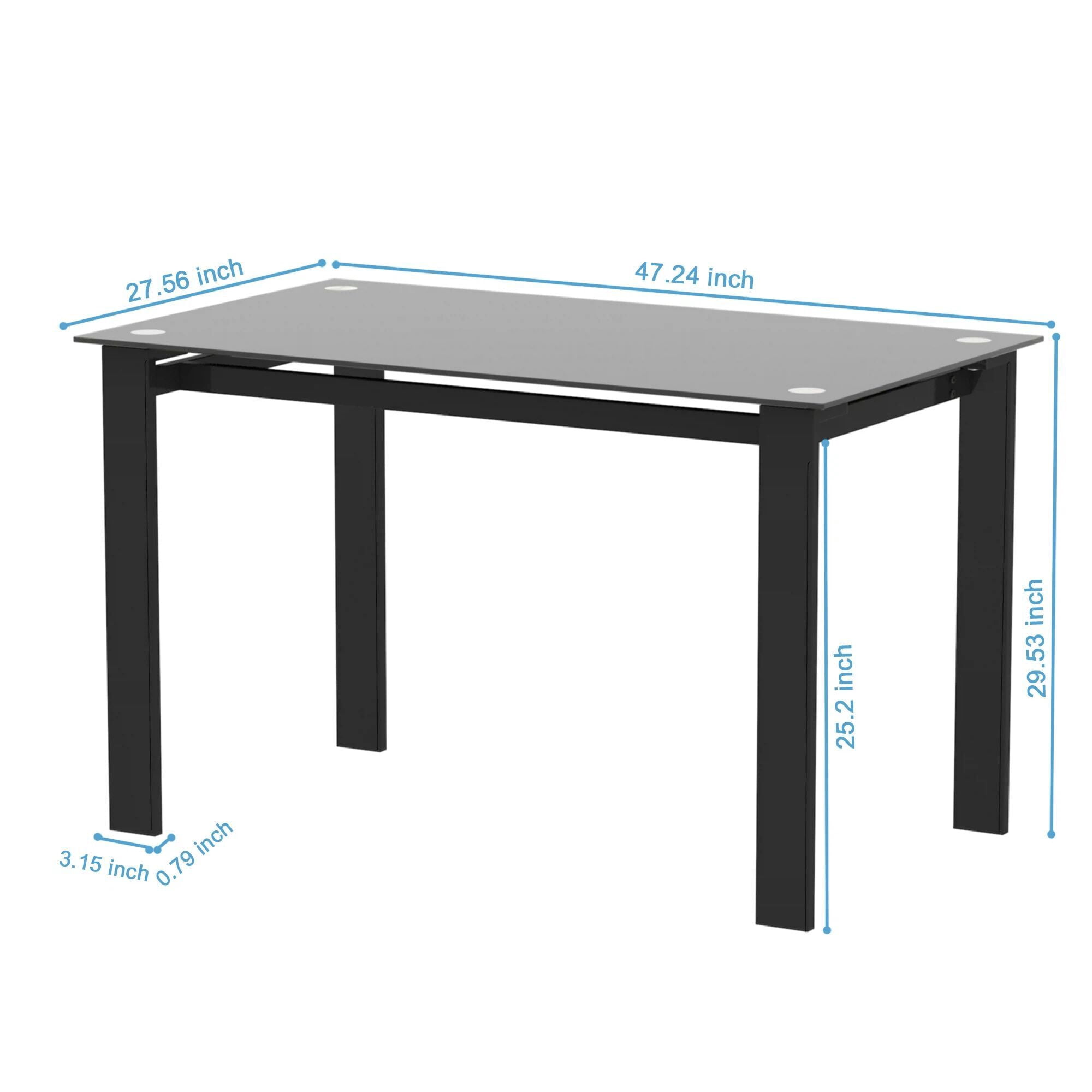 Euroco 47.24" Glass Dining Table for 4,Rectangular Kitchen Glass Table with Metal Legs for Kitchen Living Room