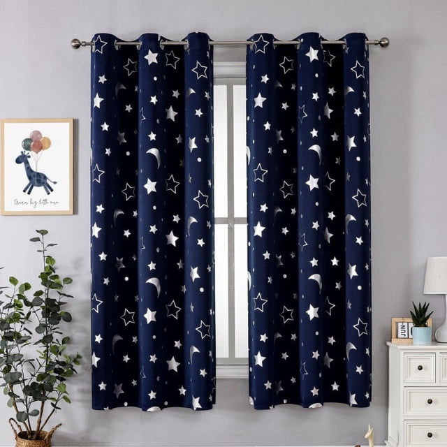 Nvzi Cortinas perforadas de estilo sencillo, cortinas de sombreado adecuadas para dormitorio, sala de estar, cocina (2 paneles, 63" de largo x 52" de ancho, color negro A97)