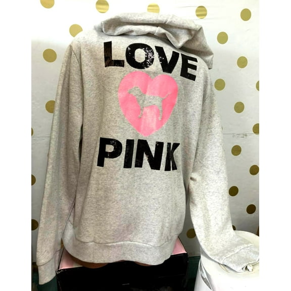 Victoria's Secret Pink Bling Love Pink Full Zip Hoodie Sweatshirt Light Gray Size XXL NWT