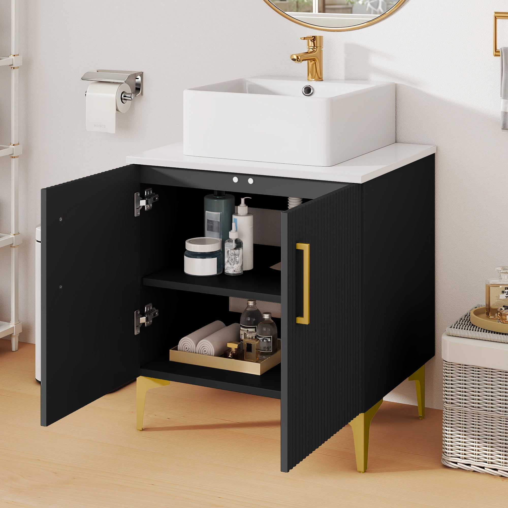 Uforic 24" Bathroom Vanity with Sink Top, Freestanding Bathroom Storage Cabinet with Door, Black