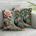 thumbnail image 3 of GOSMITH  Peacock Throw Pillow Cushion Covers Green Peacock Bird and Pink Rich Flowers Decorative Square Accent Pillow Case, 3 of 5