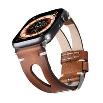 DelfiCase Leather Apple Watch Band Series 10 9 8 7 6 5 4 SE Ultra 1-2 42-44-45-49mm Top Grain Leather Unisex  iWatch Bracalet Medium Size Watch Band Fitbit Sense and Versa(Brown-Red Connector)