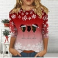 thumbnail image 4 of Kaliqueen 3/4 Sleeve Shirts for Women Fashion Christmas Funny Santa Print Pullover Top Crew Neck Casual Xmas Holidays Fall Winter Womens Shirts, 4 of 6