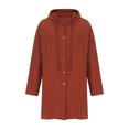 thumbnail image 4 of Lilgiuy Women's Spring And Autumn Cotton And Linen Hooded Long-Sleeved Top Shirt Coat Solid Color Button Mid-Length Coat(Wine,S) Winter Clothes for 2022, 4 of 5