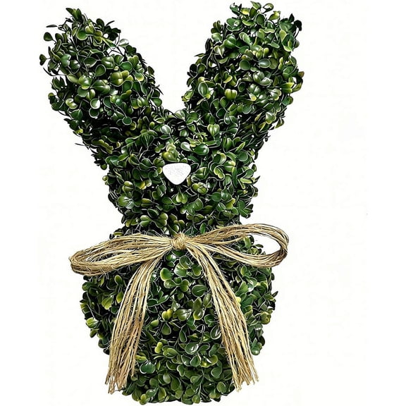 Petalfy Artificial Bunny Rabbit Topiary Tree, Faux Boxwood Rabbit-Shaped Plant in Pot with Jute Bow, Lifelike Easter Decorations Indoor/Outdoor Home & Porch Decor