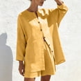 thumbnail image 5 of UVEASISHA Cotton Linen 2 Piece Sets for Women Summer Cruise Outfits Button Down Shirts and Shorts Beach Vacation Travel Clothes Yellow S, 5 of 8
