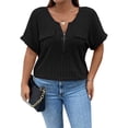 thumbnail image 2 of Gvmfive Womens Plus Size Summer Tops Short Sleeve V Neck Zipped T Shirt, 2 of 4