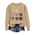 thumbnail image 4 of Fadeal Chandails en Molleton Cœur pour Femmes Imprimé Amour de la Saint-Valentin Mode Col Rond Décontracté Manches Longues Chandails en Molleton Col Rond pour Femmes Kaki S, 4 of 4