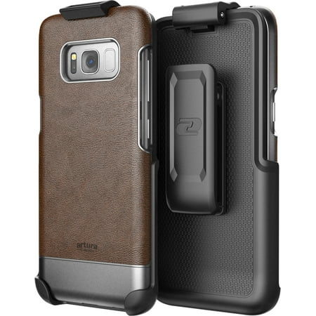 Brown Samsung Faceplates Galaxy S8 Vegan Leather Belt Clip Case w/ Holster - Artura Collection by Encased (Samsung S8) (Mahogany Brown) ()