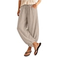 thumbnail image 3 of VBVC Women's Cotton Linen Harem Joggers Pants , Baggy Drawstring Boho Trousers For Women , Ladies' Summer Beach Pants with Pockets, S-2XL, 3 of 7
