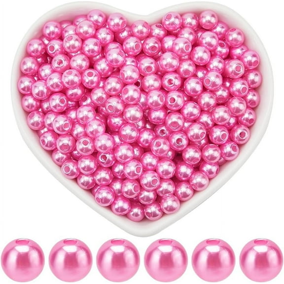 1Set 1000Pcs 6mm Pearl Beads Pink Acrylic Pearl Beads Round Loose Pearls with Hole Crafts Pearl Spacer Beads for Jewelry Making Accessories DIY Necklaces Bracelets Earrings Rings Vase Filler Decor
