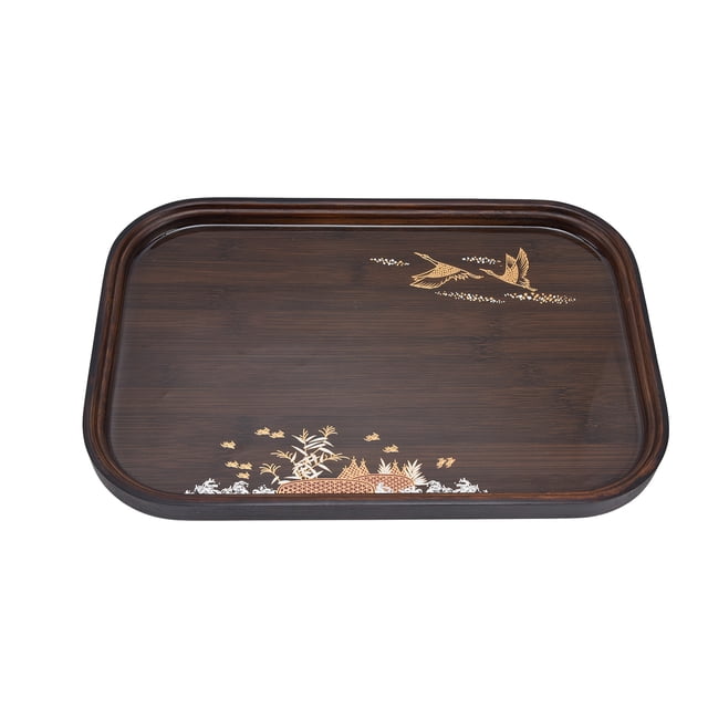 Bandeja de té de bambú, bandeja de té de nogal de resina, sencilla y japonesa, para uso doméstico, cuadrada redondeada