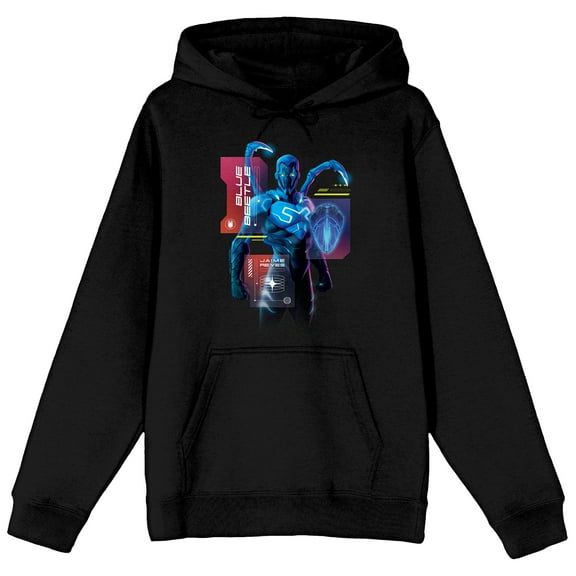 Blue Beetle Superhero Hologram Long Sleeve Black Adult Hooded Sweatshirt-XL