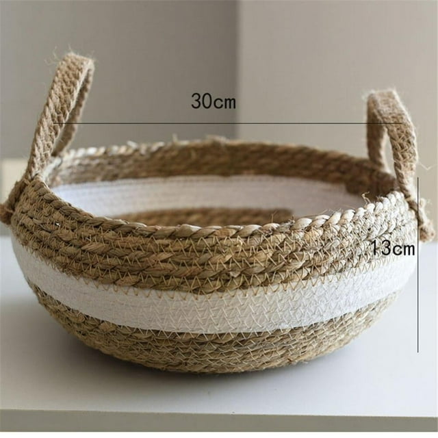 OUSITAID Woven Storage Baskets Handle Seagrass Baskets Desktop Snack Organizer Box Handmade Fruit Storage Box