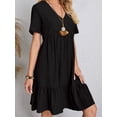 thumbnail image 4 of Women's Summer Short Sleeve Mini Dress Casual V Neck Ruffled Sundress for Beach Vacation Black XL, 4 of 6