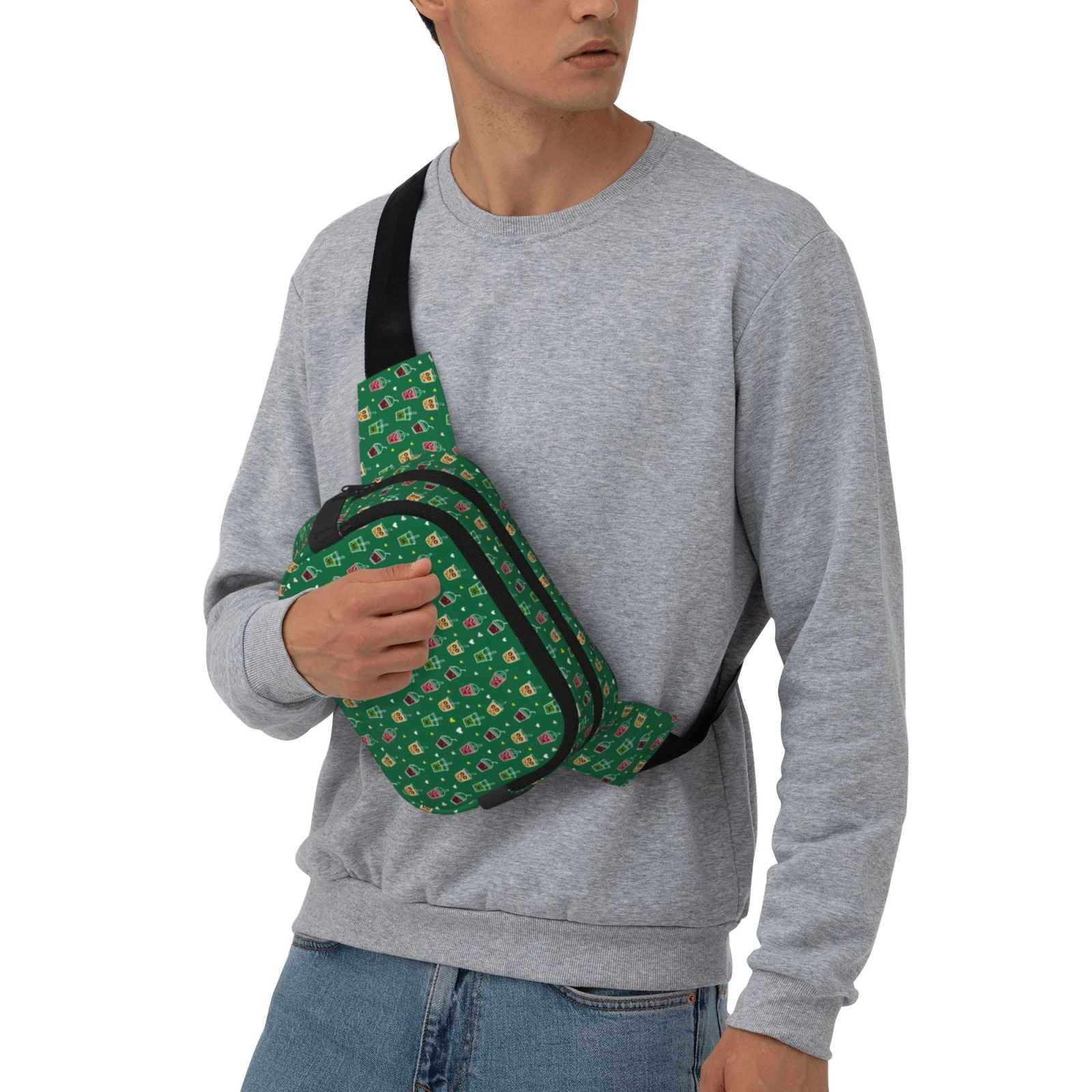 Fuzoiu Milk Tea3 Print Unisex Square Double Layer Waist Bag,Crossbody Fanny Pack Travel Workout Accessory