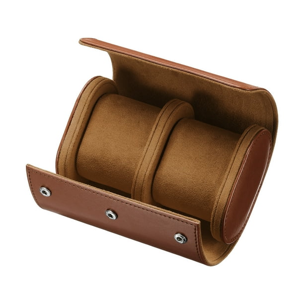 Estuche de viaje para reloj de cuero Caja de reloj individual para hombres y mujeres, 2 ranuras, marrón