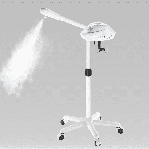 Professional Facial Steamer for Deep Cleansing and Hydration, Ozone Spa Face Steamer on Wheels, Adjustable Height and Angle,Estheticians Steamer More Steam for Beauty, Spa and Home Use, White
