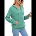 thumbnail image 3 of Sudadera de Lana Extragrande con Capucha y Colores Contrastantes para Mujer, de Punto, con Cuello en V, Informal, con Bolsillos Verde L, 3 of 8