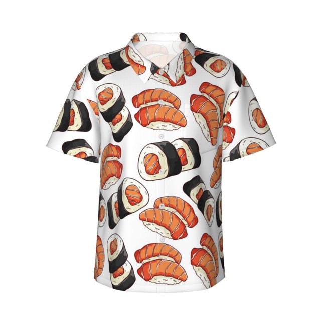 Fotbe Sushi Roll Camisa Hawaiana para Hombre Unisex – Camisa Casual de Verano con Botones de Manga Corta de Algodón y Lino,X-Large