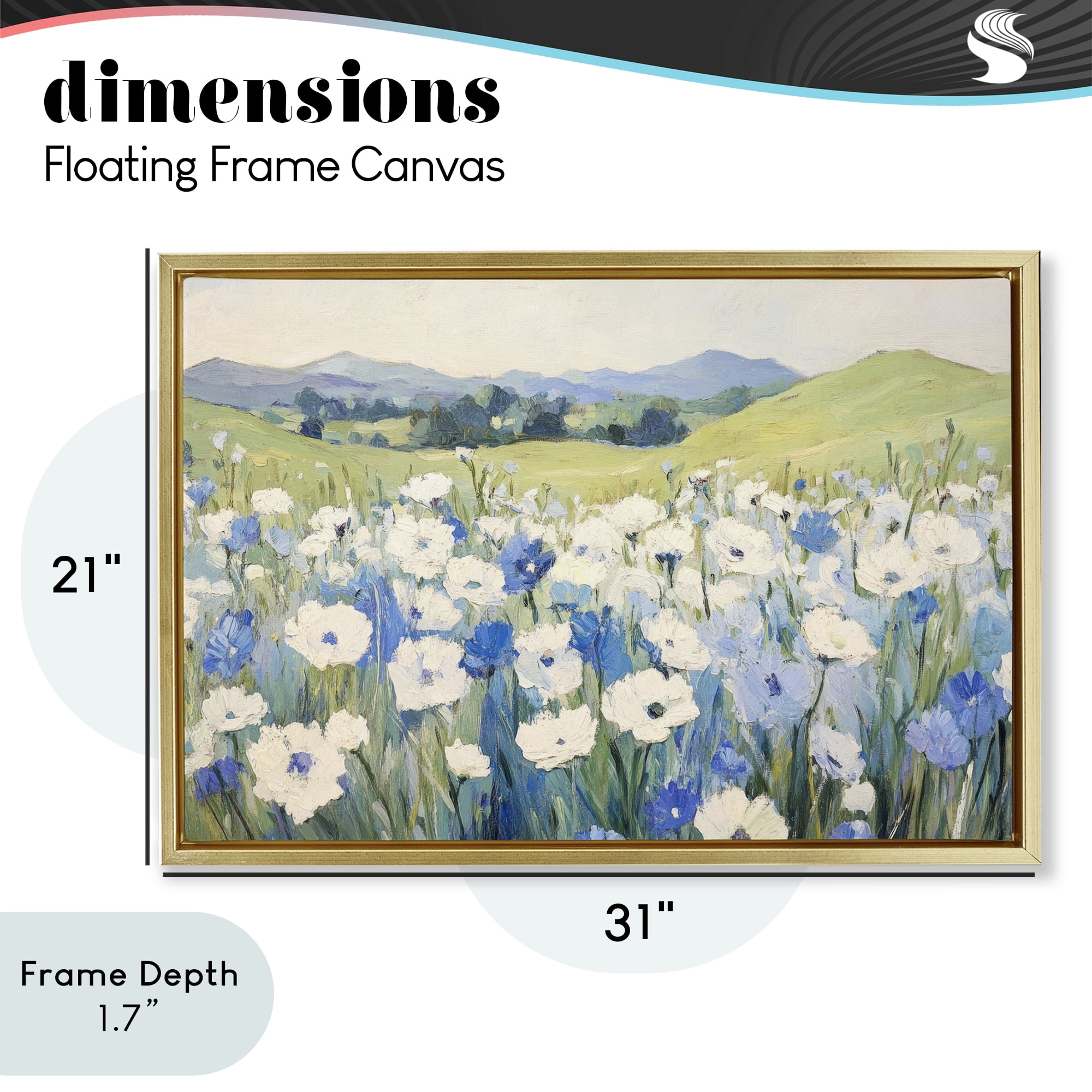Stupell Industries Blue & White Daisies Gold Framed Floater Canvas Wall Art, design by Petal Prints Design