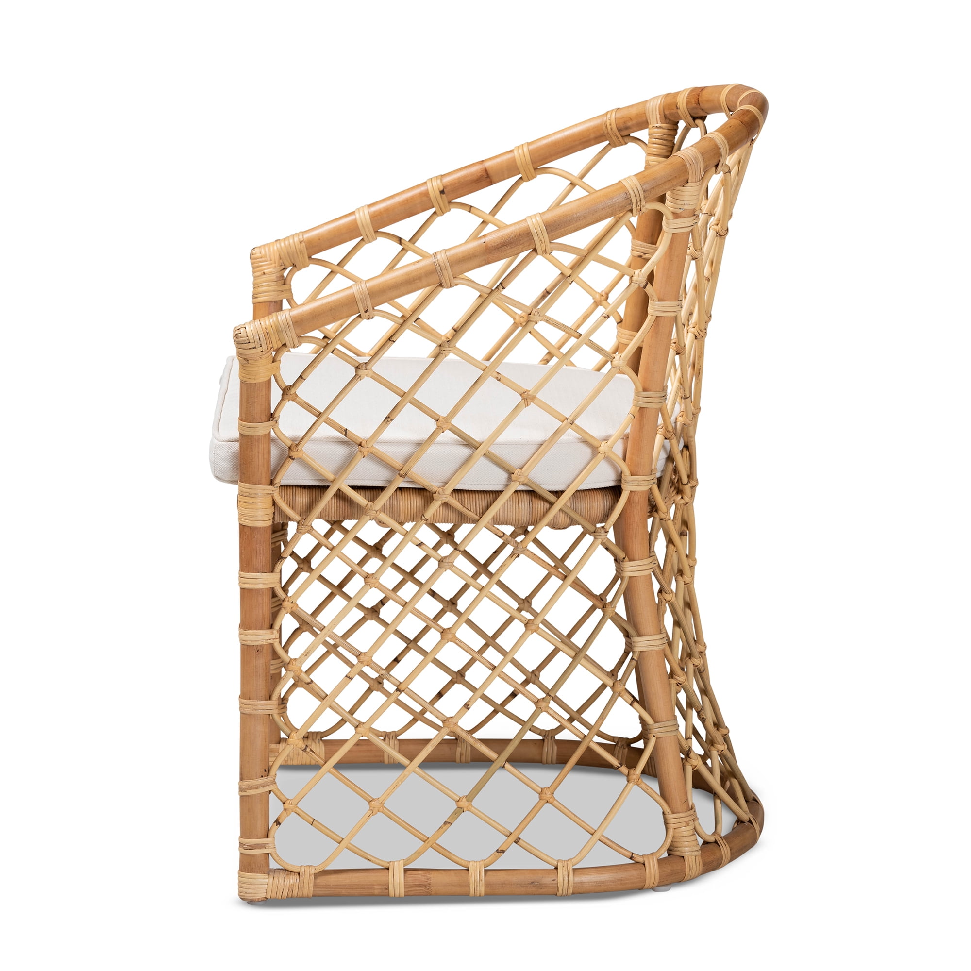 bali & pari Orchard Modern Bohemian White Fabric Upholstered and Natural Brown Rattan Dining Chair