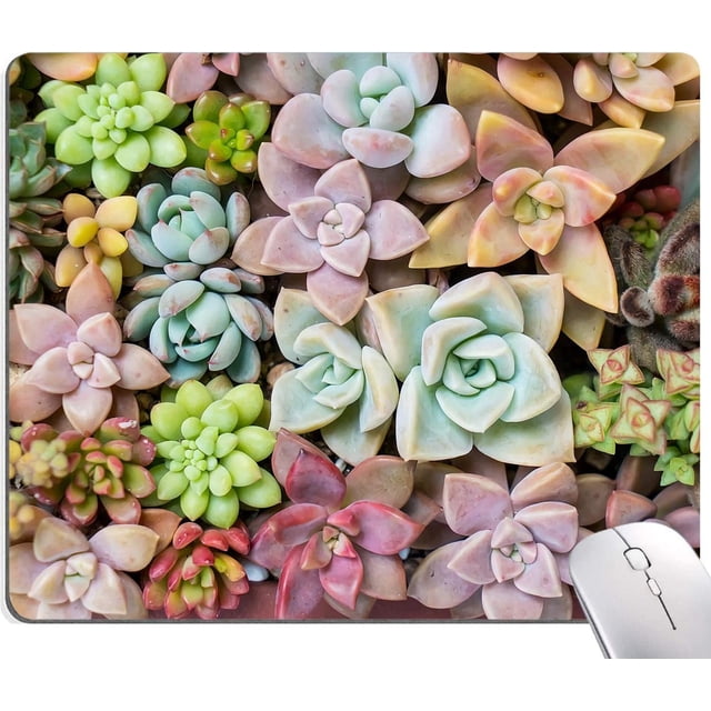 Succulents Mouse Pads, Natural Plants Mousepad for Design, Non-Slip Rubber Base Mousepad,Custom Rectangle Mouse Mat for Laptop