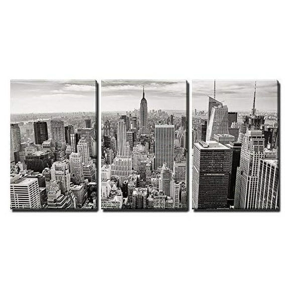 wall26 - 3 Piece Canvas Wall Art - Aerial View of Manhattan, New York City USA - Modern Home Art Stretched and Framed Ready to Hang - 24"x36"x3 Panels