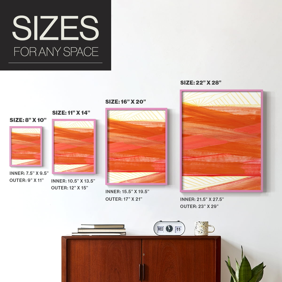 Warm Rays II Framed Print in Pink Solid Wood 11 x 14 Framed Print