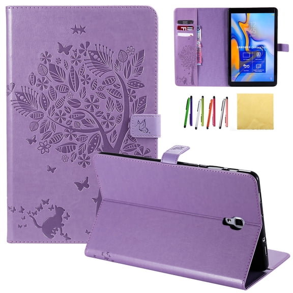 Galaxy Tab A 10.5 2018 Case, Allytech Embossed Cat & Tree PU Leather Stand Folio Wallet Case Cover with Credit Card Slots for Samsung Galaxy Tab A 10.5 (Model: SM-T590/T595/T597), Purple