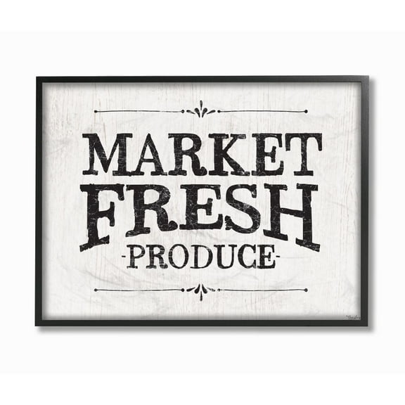 Stupell Industries Market Fresh Produce Wood Texture Farm Word Design Framed Wall Art by Gigi Louise, 24" x 30", Black Framed