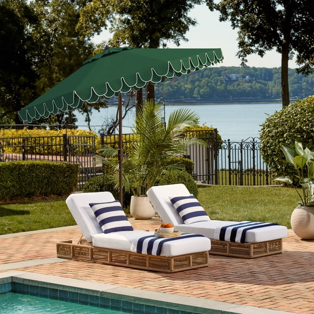 hunter green patio umbrella SAFAVIEH Ronette Fringe 9 ft Crank Outdoor inch diameter 10 ft Patio Umbrella 3-Tiered