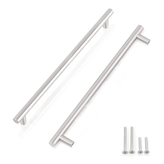 Gobrico Tiradores para gabinetes de barra en T, manijas para gabinetes de cocina de níquel cepillado, manijas para gabinetes de níquel satinado, centros de orificios de 12-3/5 pulgadas, paquete de 6