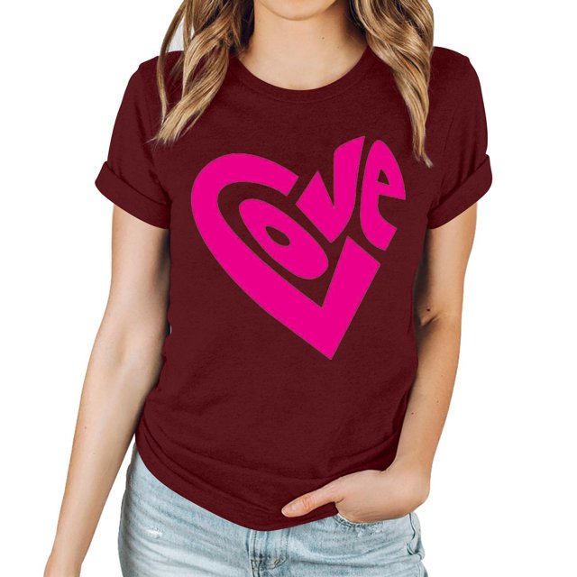 LSLJS Haut à Manches Courtes Imprimé pour la Saint-Valentin pour Femmes, Col Rond, Cadeaux pour Femmes