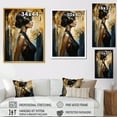 thumbnail image 4 of Designart "Elegance of Woman in Sapphire and Gold I" Fashion Canvas Wall Art - Glam Black Woman Entryway Wall Art Print, 4 of 6