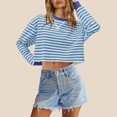 thumbnail image 2 of XuJwPNcy Women's Oversized Cropped Sweatshirts Long Sleeve Crew Neck Hooded Pullover Tops Fall Striped Printed Tops, 2 of 5