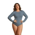 thumbnail image 2 of POSESHE Women's Plus Size Long Sleeve Bodysuit,Slim Fit Crew Neck Tops Cotton Bodysuit for Women,Danny Blue,Size M, 2 of 8