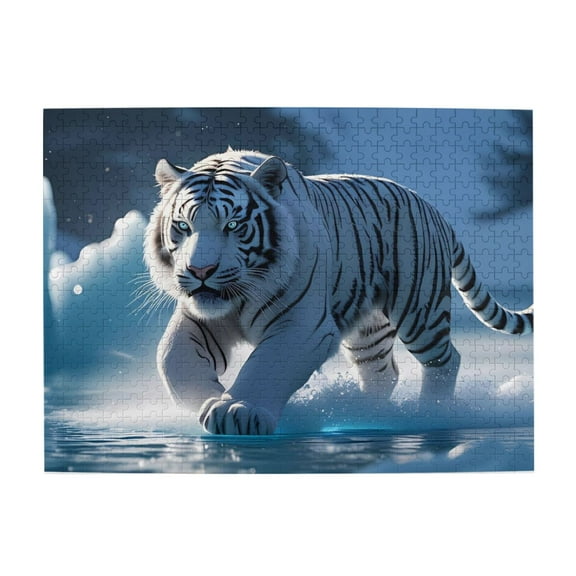 500-Piece Wooden Jigsaw Puzzle for Adults - White Tiger Arctic Water , Interlocking Pieces with Guide Letters, Holiday Gift & Home Decor