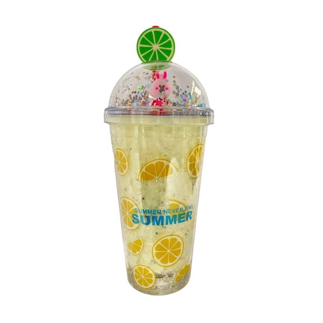 Vaso Botella de Agua Infantil De Plastico Figura Limon Con Led Amarillo 450 ml