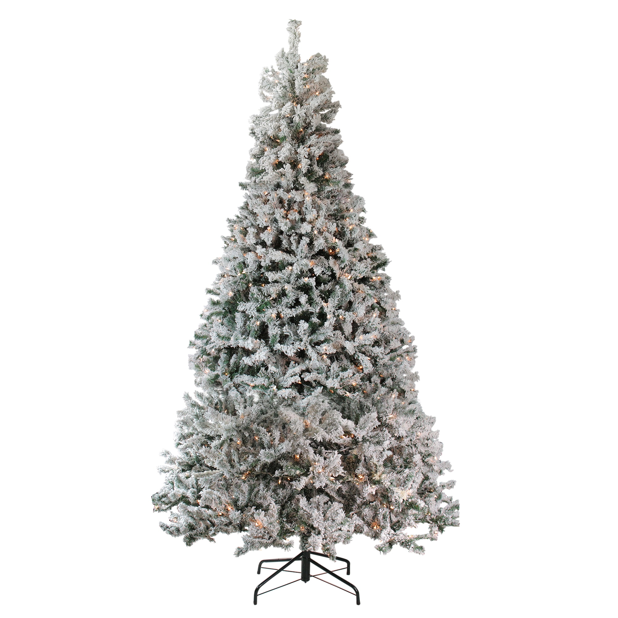 12' PreLit Heavily Flocked Pine Medium Artificial Christmas Tree