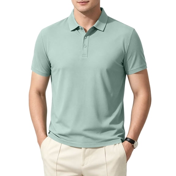 Homeyce Golf Polo Shirts for Men Short Sleeve Contrast Collared Shirts Button Business Casual Work Office Lightweight Polo Sweatshirt Solid Color Golf Shirt,Green XL
