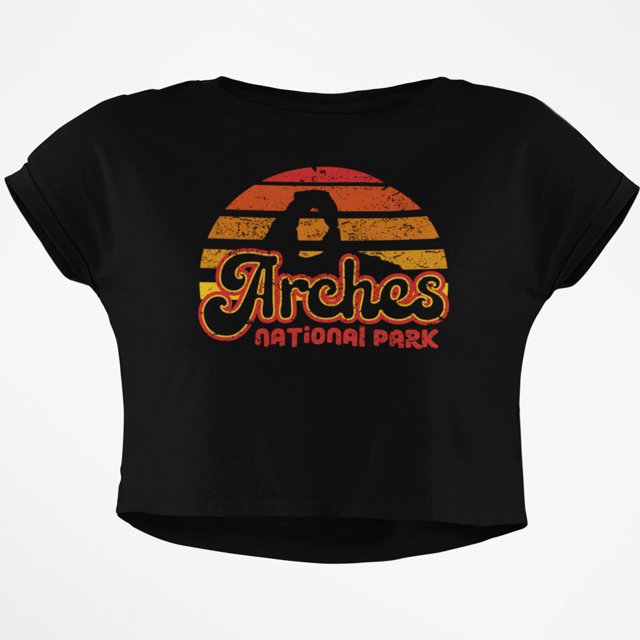 Parc National Rétro Années 70 Arcs Coucher de Soleil Junior Crop Top Boxy T-Shirt