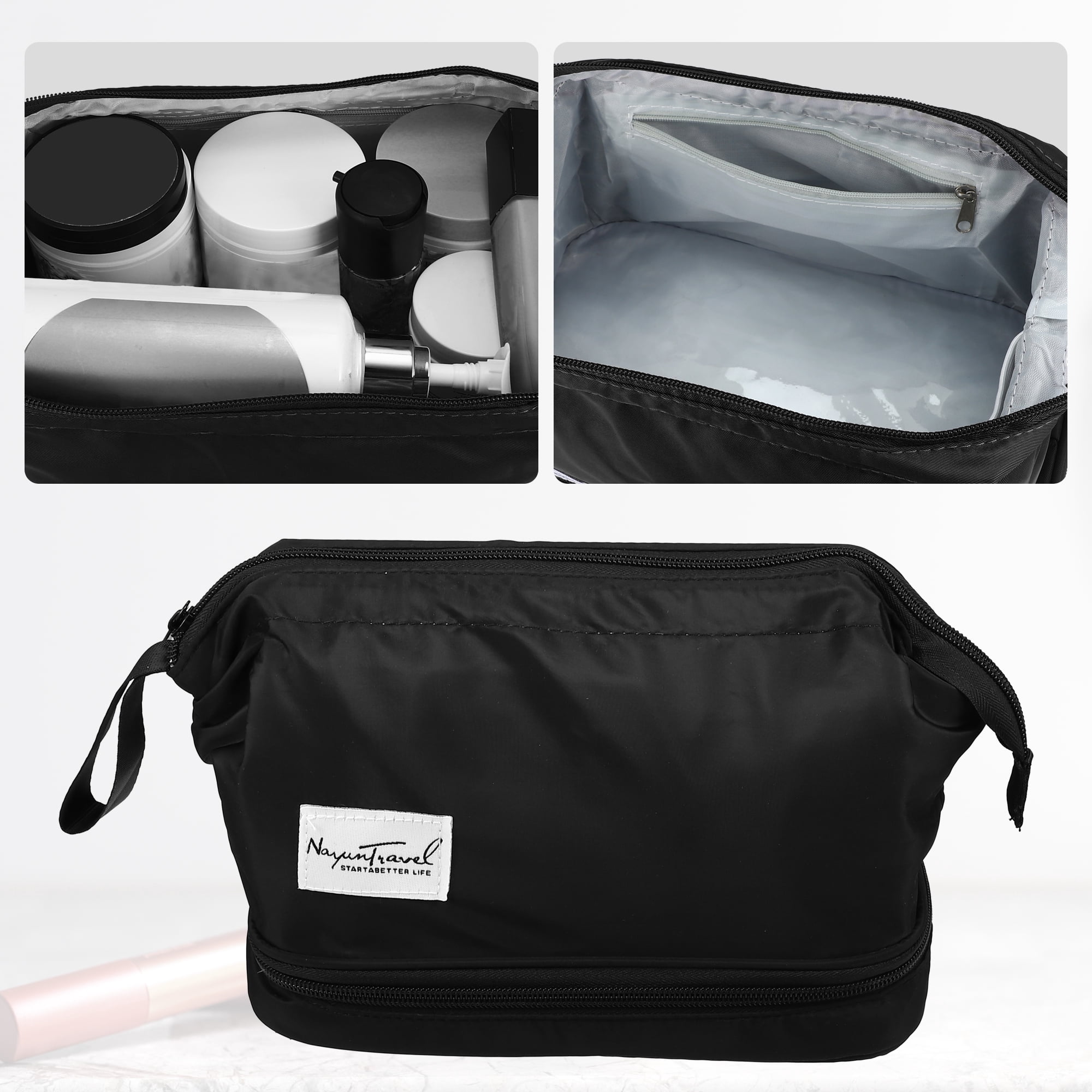 Unique Bargains Floral Makeup Bag Zipper Flower Cosmetic Pouch Black