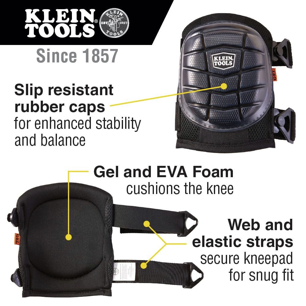 Klein Tools 60184 2-Piece Lightweight Gel Knee Pad Set - One Size, Black