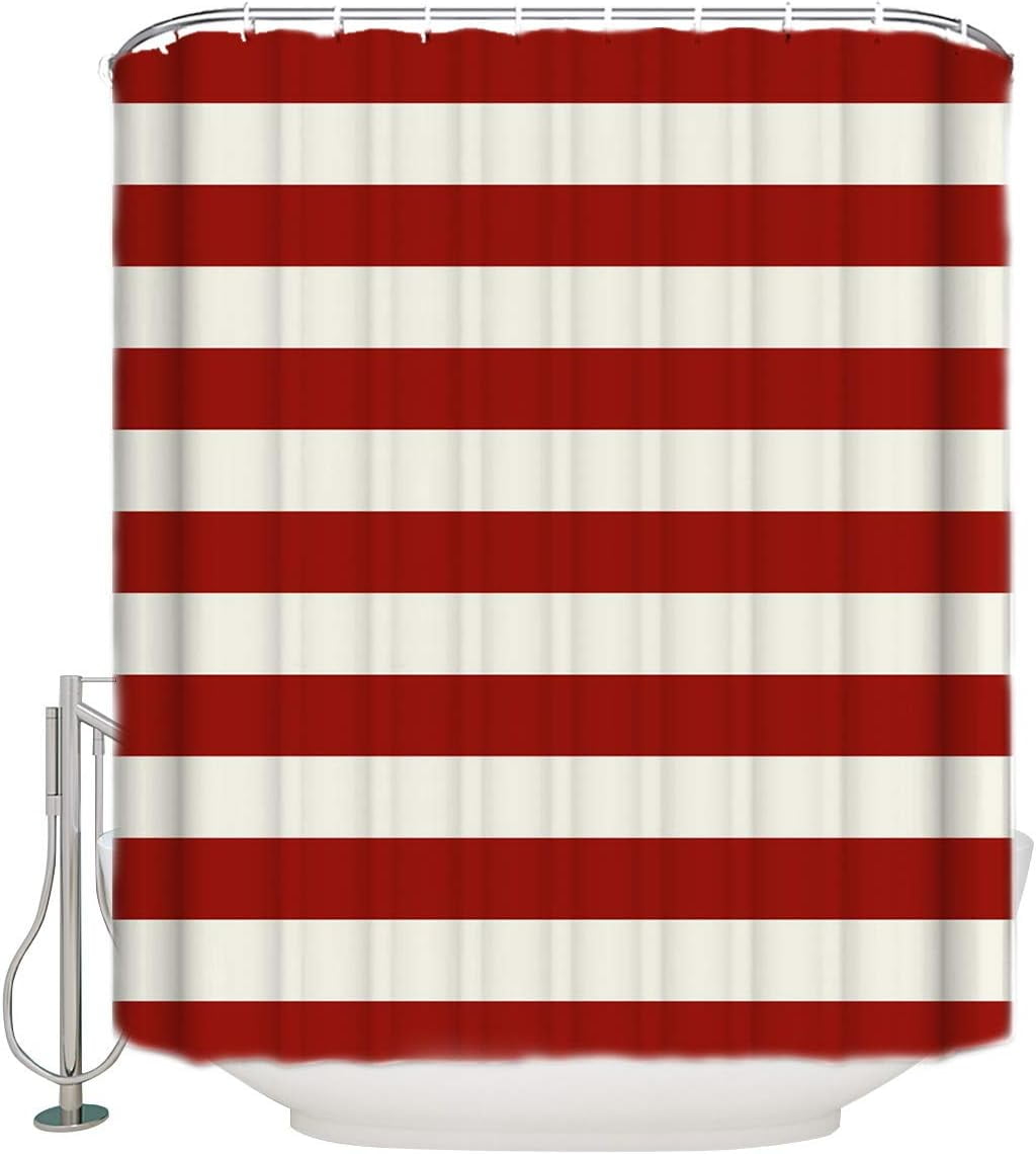 SPXUBZ Shower Curtain with Hooks Red and White Stripes 4th of July