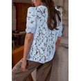 thumbnail image 2 of Blusa PRETTYGARDEN para mujer de manga corta con ojales de encaje, azul claro, 2 of 6