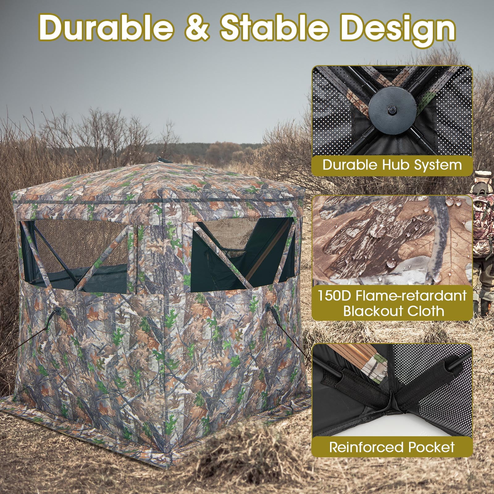 Costway Hunting Blind Portable Pop Up Ground Tent 2-3 Person with Carry Bag Storage Pocket