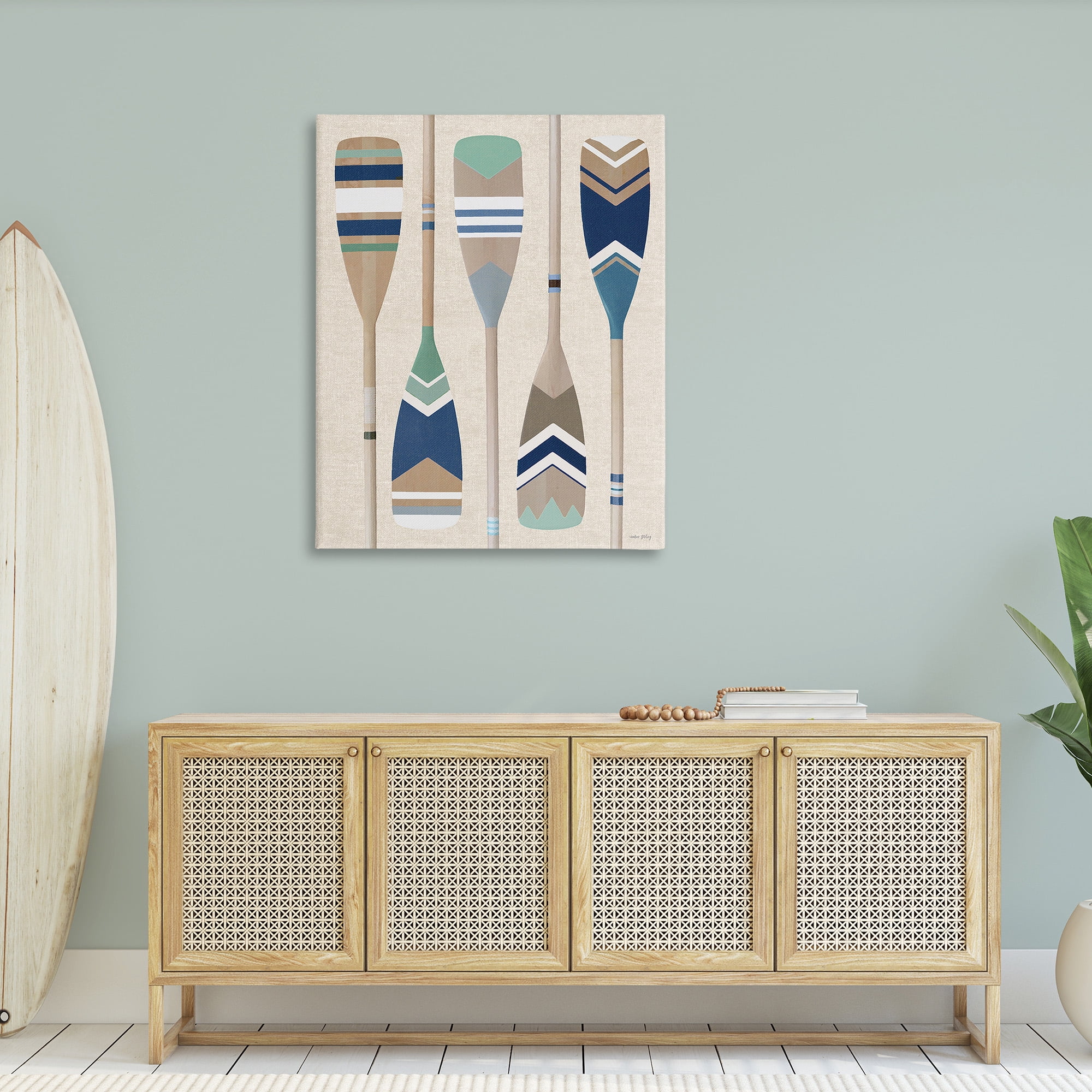 Stupell Industries Striped Boating Oars Nature Painting Gallery Wrapped Canvas Art Print Wall Art, 36 x 48