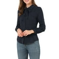 thumbnail image 4 of MODA NOVA Junior's Peter Pan Collar Self Tie Neck Puff  Sleeve Shirt Navy Blue M, 4 of 5