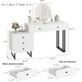 thumbnail image 3 of Vanity Desk with Mirror and Lights, 5-Drawer Makeup Vanity, 3-Color LED, Adjustable Brightness, Modern Dressing Table Organizer for Bedroom, White, 3 of 6